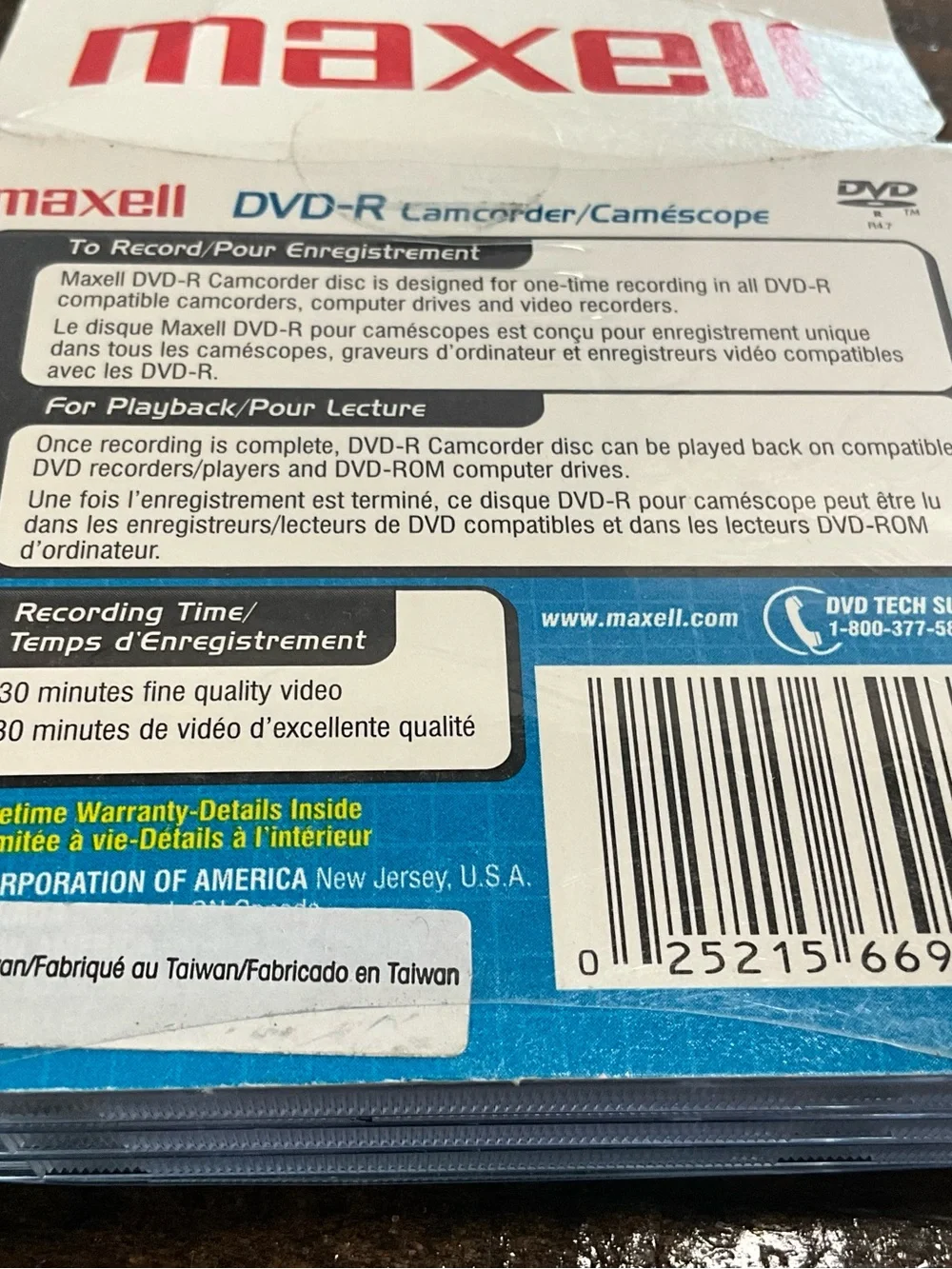 Maxell 3 pack of DVD-R Camcorder 30 min 1.4 GB New Sealed
